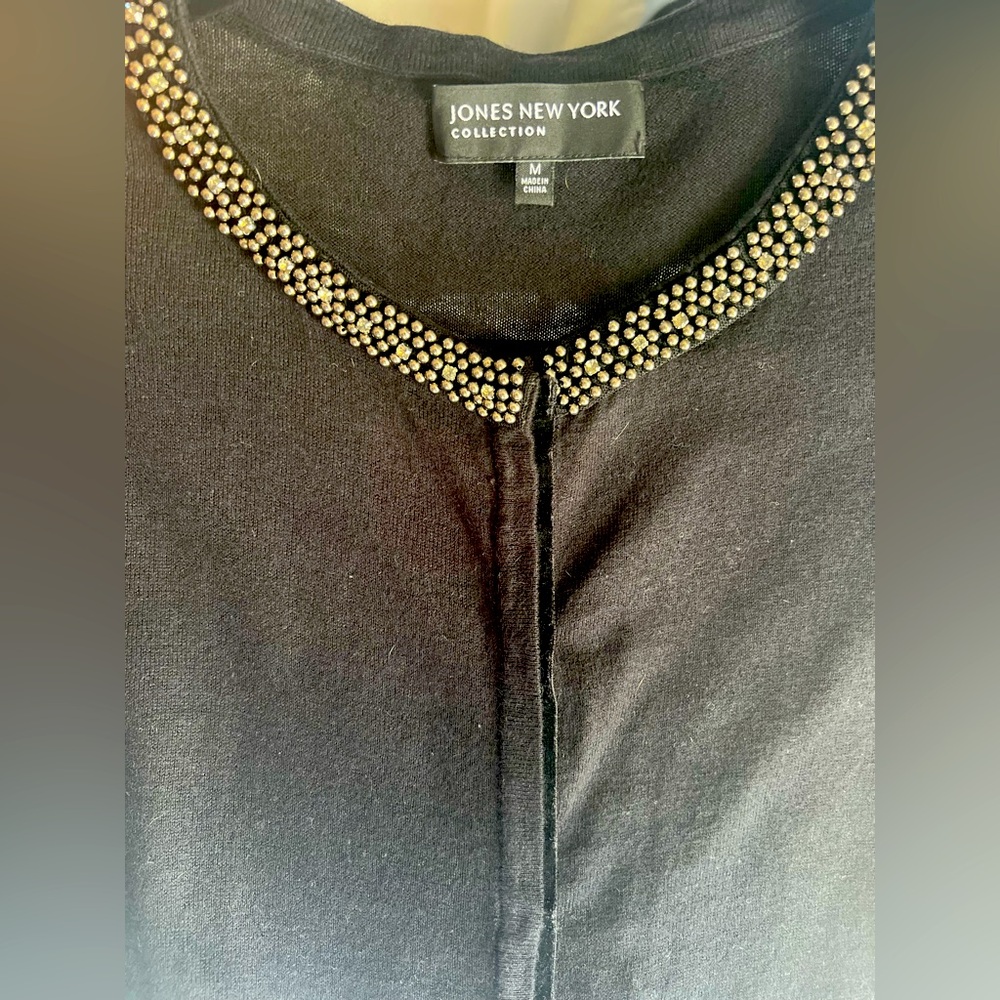 Jones New York Black Cardigan with Gold and Crystal Embellishments ❤️